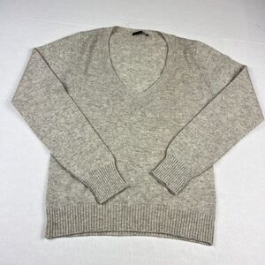 BP Studio Womens Cashmere V-Neck Sweater Gray Long Short Sleeve Pullover S/M